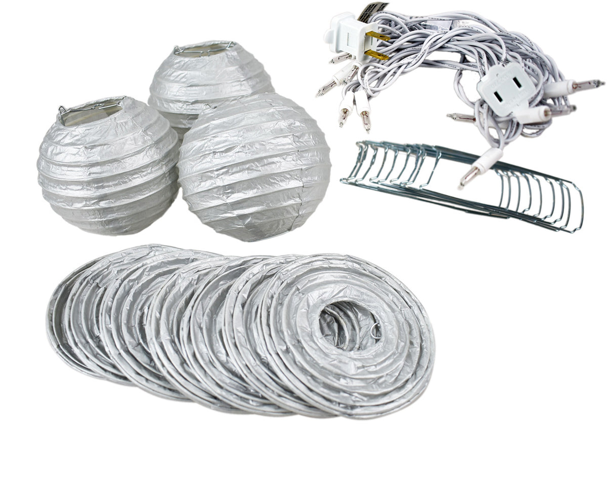 10 Socket Silver Round Paper Lantern Party String Lights (4&quot; Lanterns, Expandable) - PaperLanternStore.com - Paper Lanterns, Decor, Party Lights &amp; More