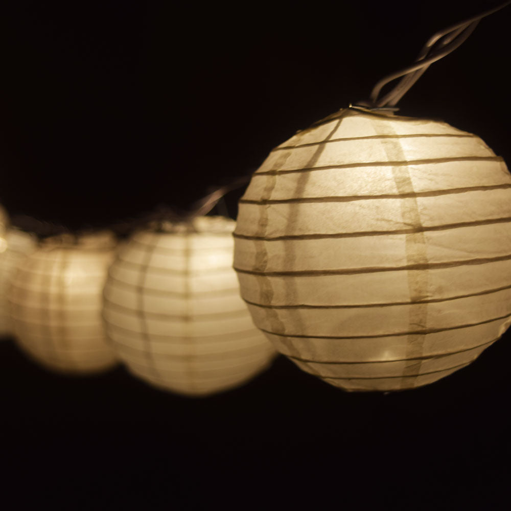 10 Socket Beige Round Paper Lantern Party String Lights (4&quot; Lanterns, Expandable) - PaperLanternStore.com - Paper Lanterns, Decor, Party Lights &amp; More