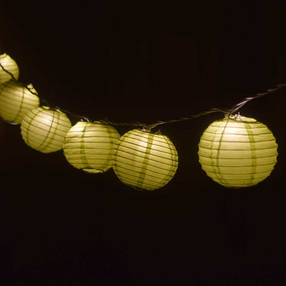 10 Socket Chartreuse Round Paper Lantern Party String Lights (4" Lanterns, Expandable) - PaperLanternStore.com - Paper Lanterns, Decor, Party Lights & More