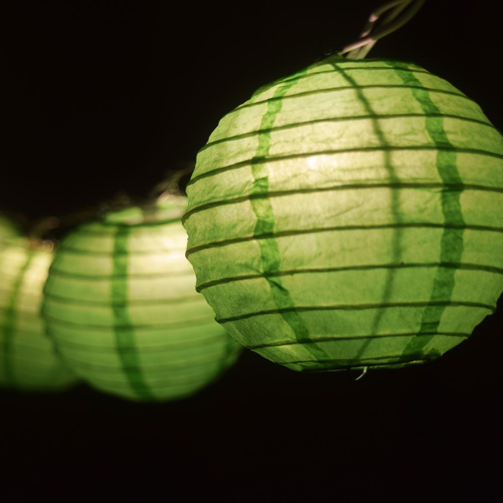 10 Socket Grass Greenery Round Paper Lantern Party String Lights (4" Lanterns, Expandable) - PaperLanternStore.com - Paper Lanterns, Decor, Party Lights & More