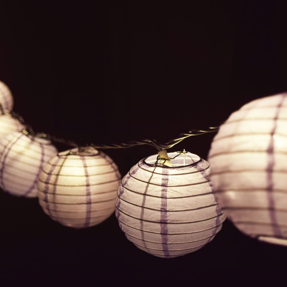 10 Socket Lavender Round Paper Lantern Party String Lights (4" Lanterns, Expandable) - PaperLanternStore.com - Paper Lanterns, Decor, Party Lights & More