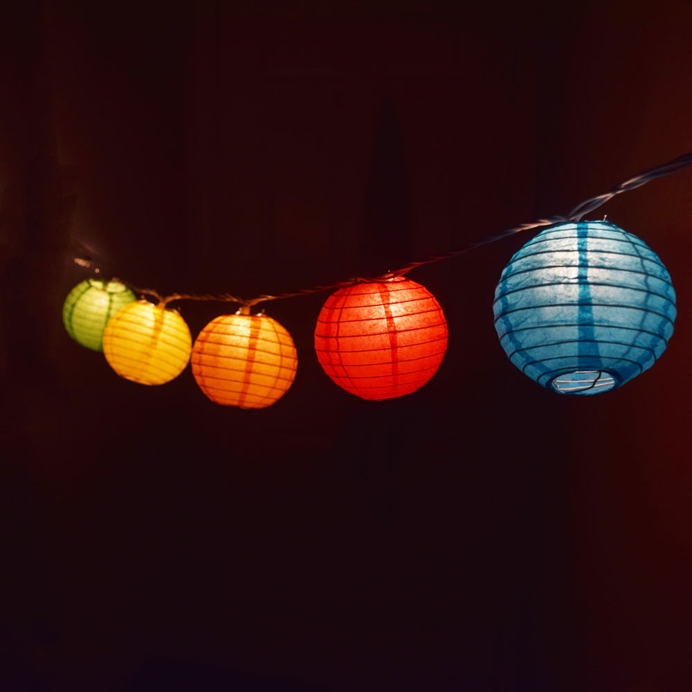 10 Socket Multi Color Round Paper Lantern Party String Lights (4&quot; Lanterns, Expandable) - PaperLanternStore.com - Paper Lanterns, Decor, Party Lights &amp; More