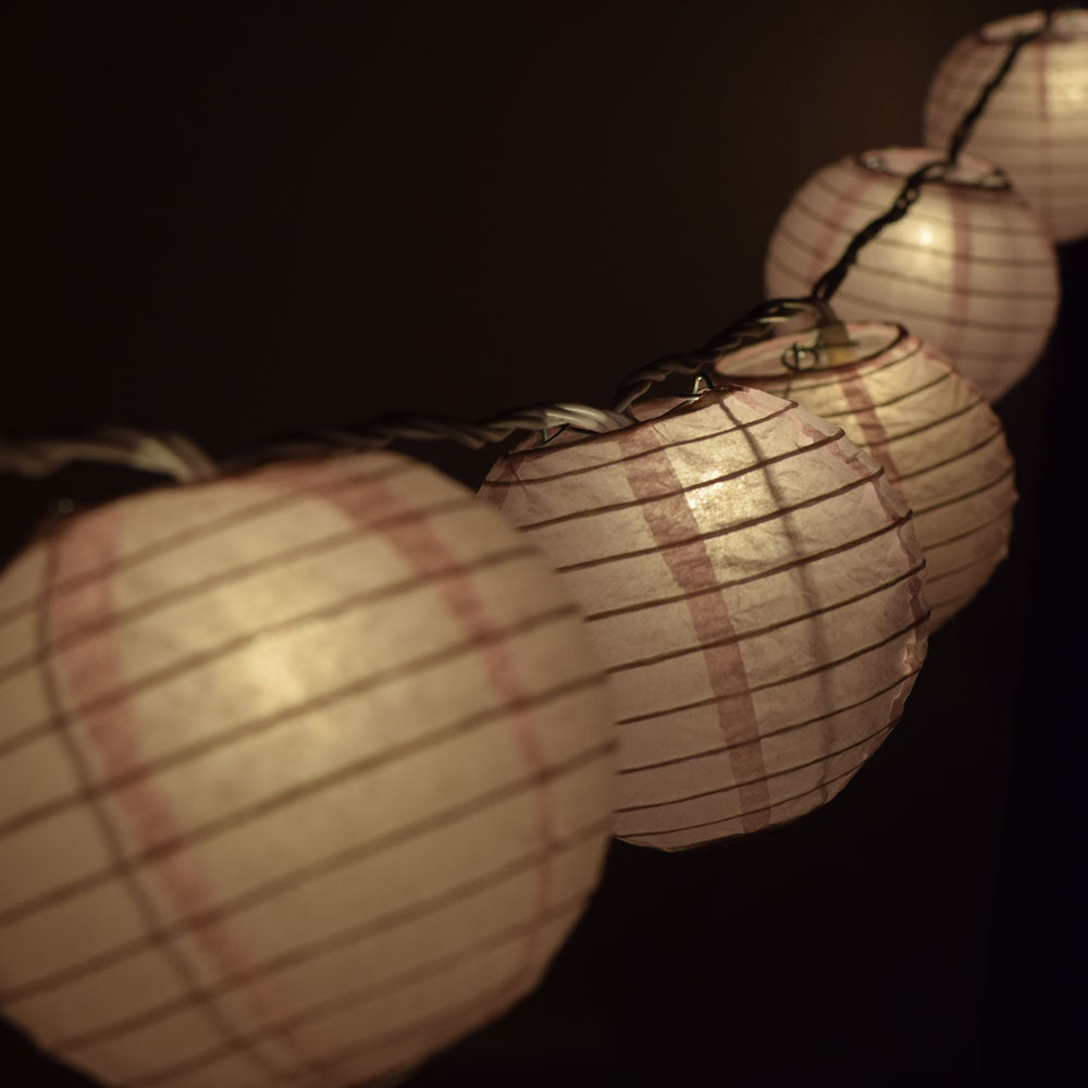 10 Socket Pink Round Paper Lantern Party String Lights (4&quot; Lanterns, Expandable) - PaperLanternStore.com - Paper Lanterns, Decor, Party Lights &amp; More