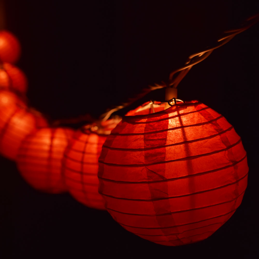 10 Socket Red Round Paper Lantern Party String Lights (4" Lanterns, Expandable) - PaperLanternStore.com - Paper Lanterns, Decor, Party Lights & More