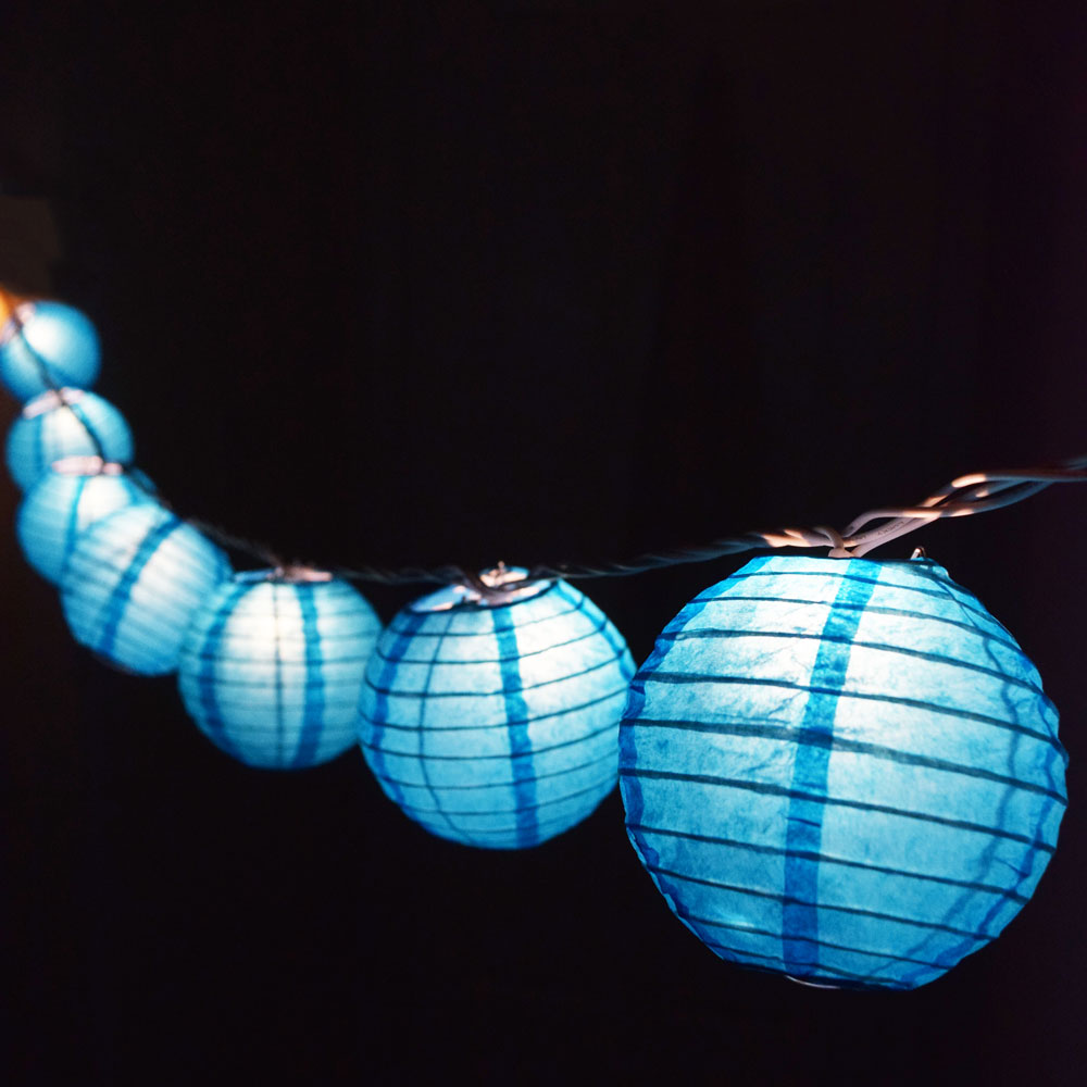 10 Socket Turquoise Round Paper Lantern Party String Lights (4" Lanterns, Expandable) - PaperLanternStore.com - Paper Lanterns, Decor, Party Lights & More
