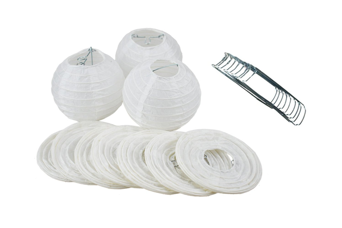 BULK PACK (100) 4&quot; White Round Paper Lanterns, Even Ribbing, Hanging Decoration