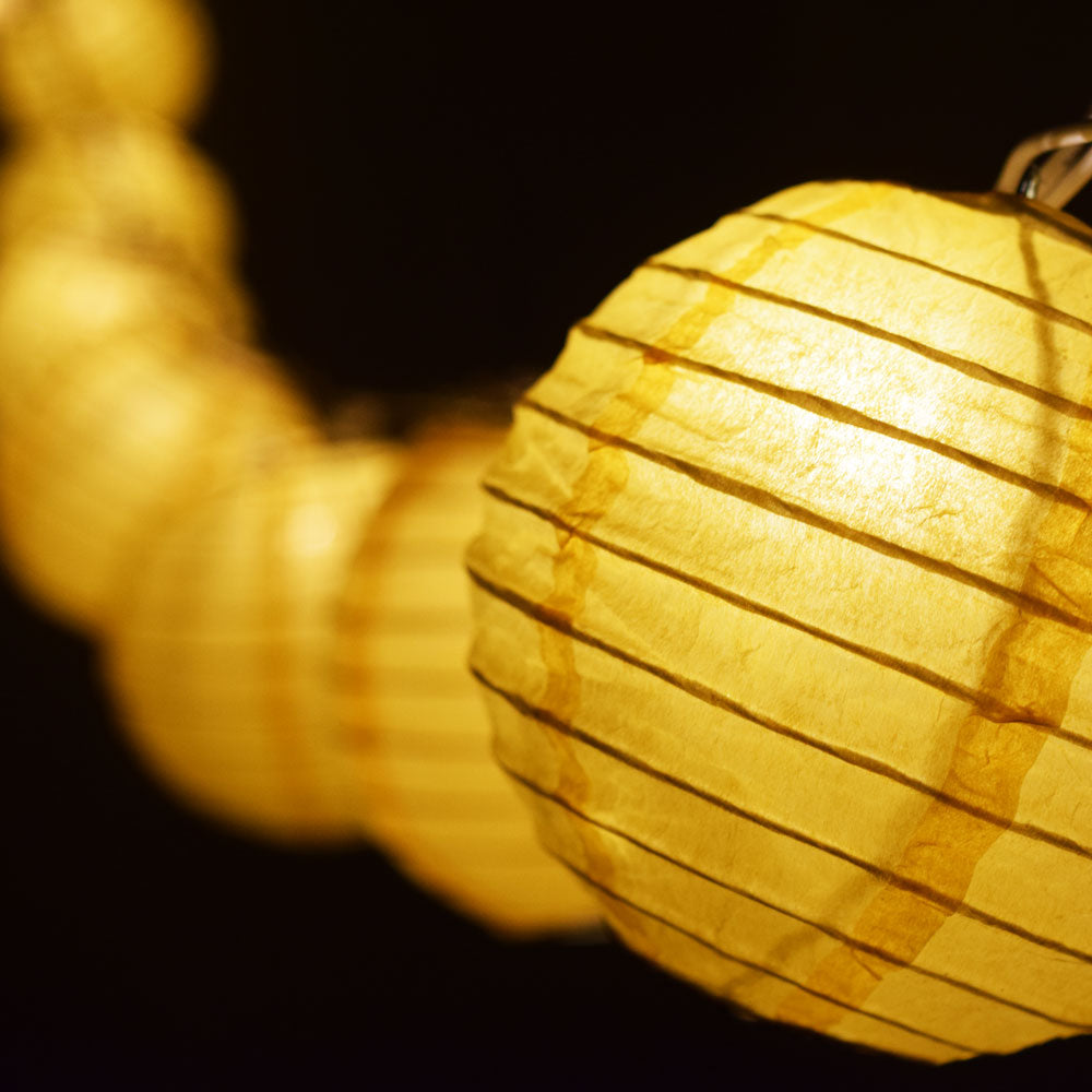 10 Socket Yellow Round Paper Lantern Party String Lights (4&quot; Lanterns, Expandable) - PaperLanternStore.com - Paper Lanterns, Decor, Party Lights &amp; More