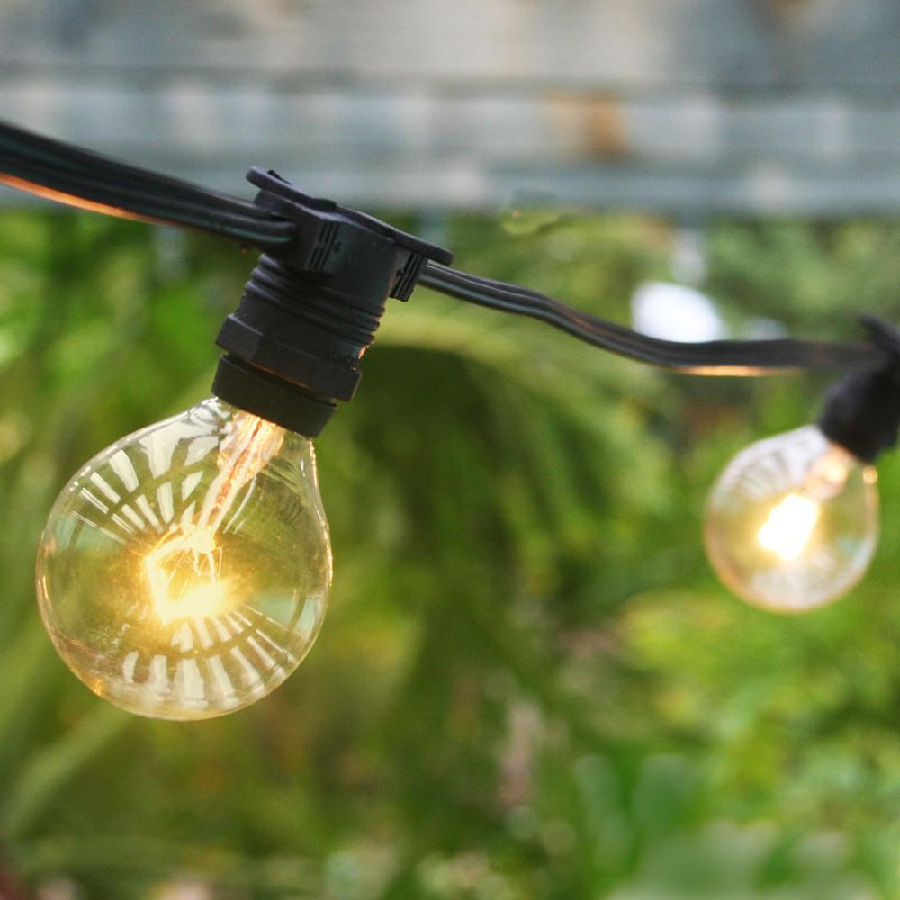 50 Socket Outdoor Commercial String Light Set, Clear Globe Bulbs, 54 FT Black Cord w/ E12 C7 Base, Weatherproof - PaperLanternStore.com - Paper Lanterns, Decor, Party Lights &amp; More