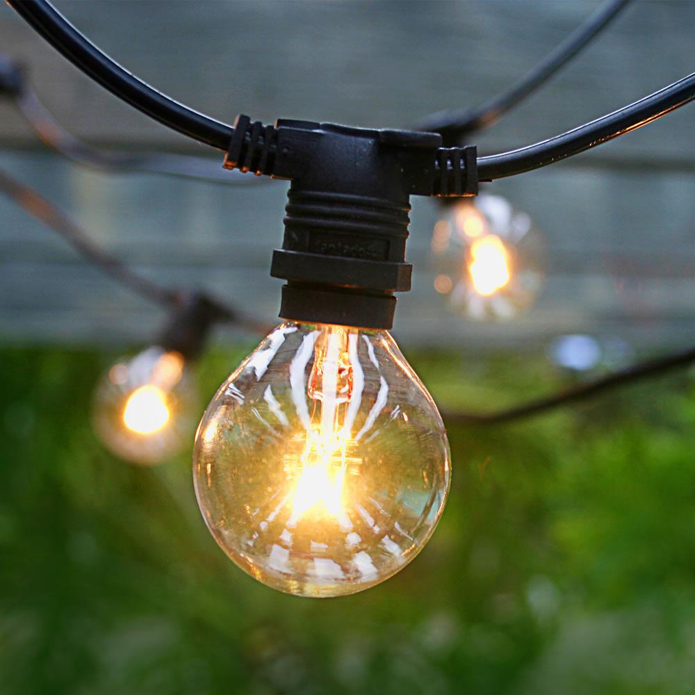 50 Socket Outdoor Commercial String Light Set, Clear Globe Bulbs, 54 FT Black Cord w/ E12 C7 Base, Weatherproof