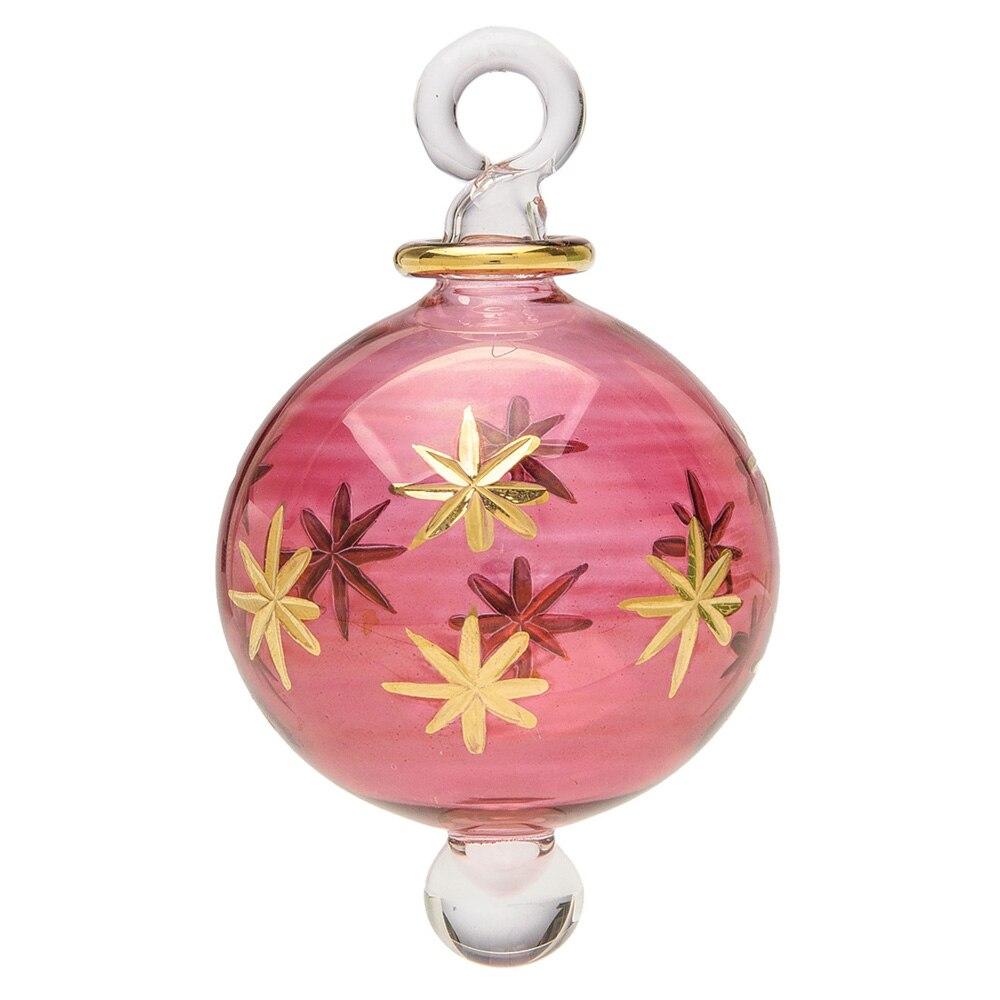 Ruby Red Egyptian Hand Blown Glass Ball Ornament with Etched Star Design - PaperLanternStore.com - Paper Lanterns, Decor, Party Lights &amp; More