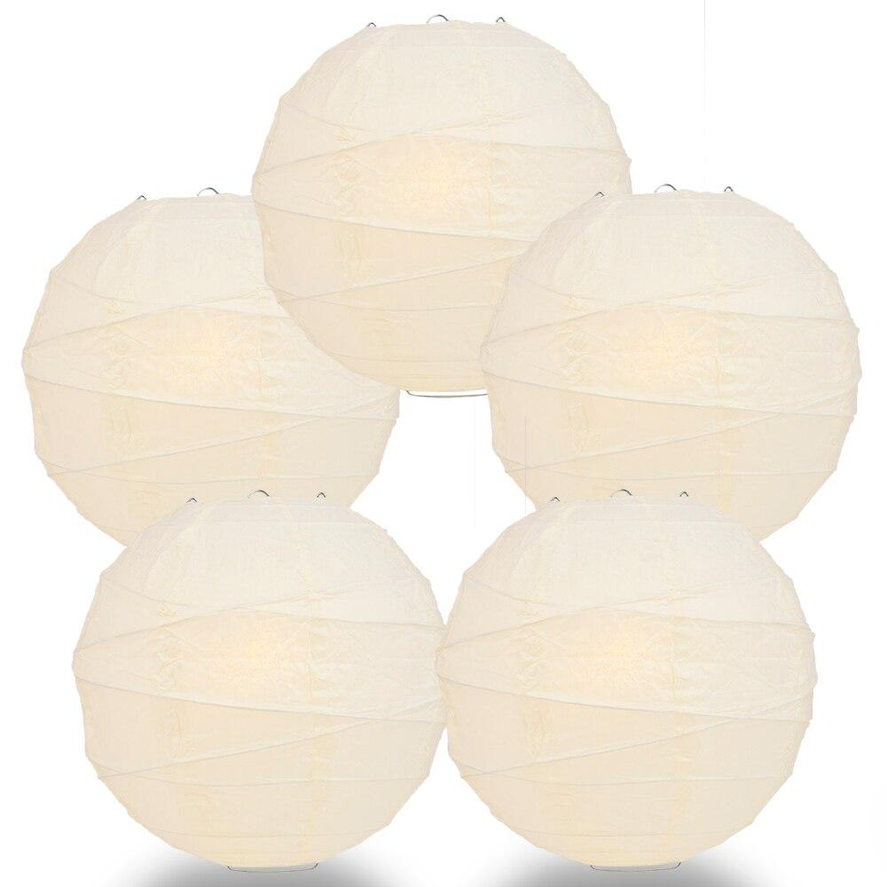 BULK PACK (5) 32" Beige / Ivory Round Paper Lantern, Crisscross Ribbing, Chinese Hanging Wedding & Party Decoration - PaperLanternStore.com - Paper Lanterns, Decor, Party Lights & More