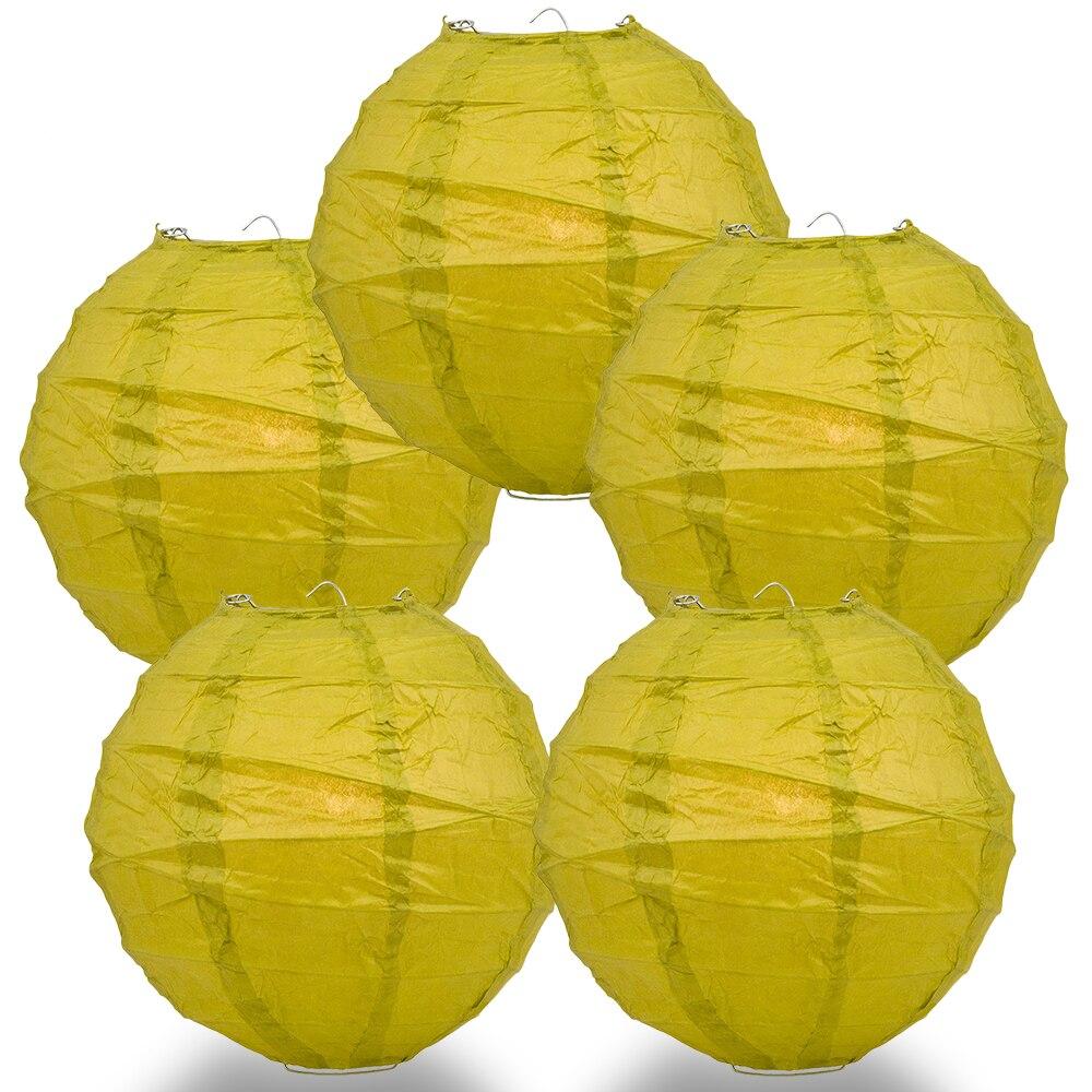 BULK PACK (5) 28" Chartreuse Yellow Green Round Paper Lantern, Crisscross Ribbing, Hanging - PaperLanternStore.com - Paper Lanterns, Decor, Party Lights & More