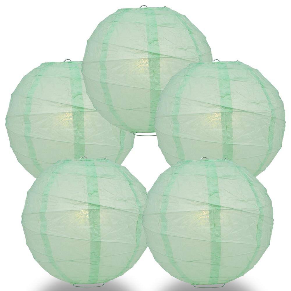 BULK PACK (5) 14&quot; Cool Mint Green Round Paper Lantern, Crisscross Ribbing, Chinese Hanging Wedding &amp; Party Decoration - PaperLanternStore.com - Paper Lanterns, Decor, Party Lights &amp; More
