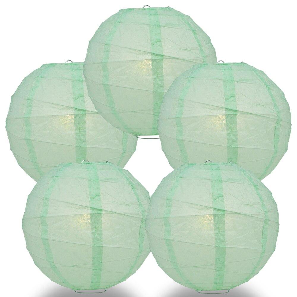 BULK PACK (5) 20&quot; Cool Mint Green Round Paper Lantern, Crisscross Ribbing, Chinese Hanging Wedding &amp; Party Decoration - PaperLanternStore.com - Paper Lanterns, Decor, Party Lights &amp; More