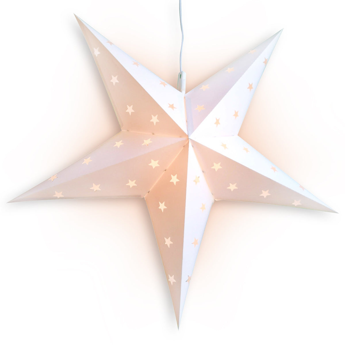 LANTERN + CORD + BULB | 30&quot; White 5-Point Weatherproof Star Lantern Lamp, Hanging Decoration