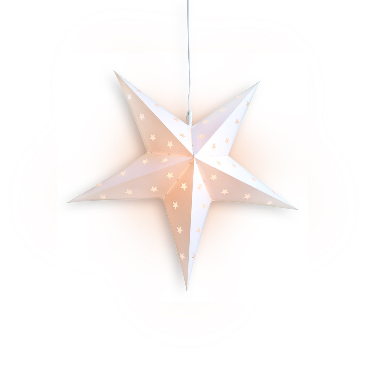 LANTERN + CORD + BULB | 15&quot; White Weatherproof Star Lantern Lamp, Hanging Decoration