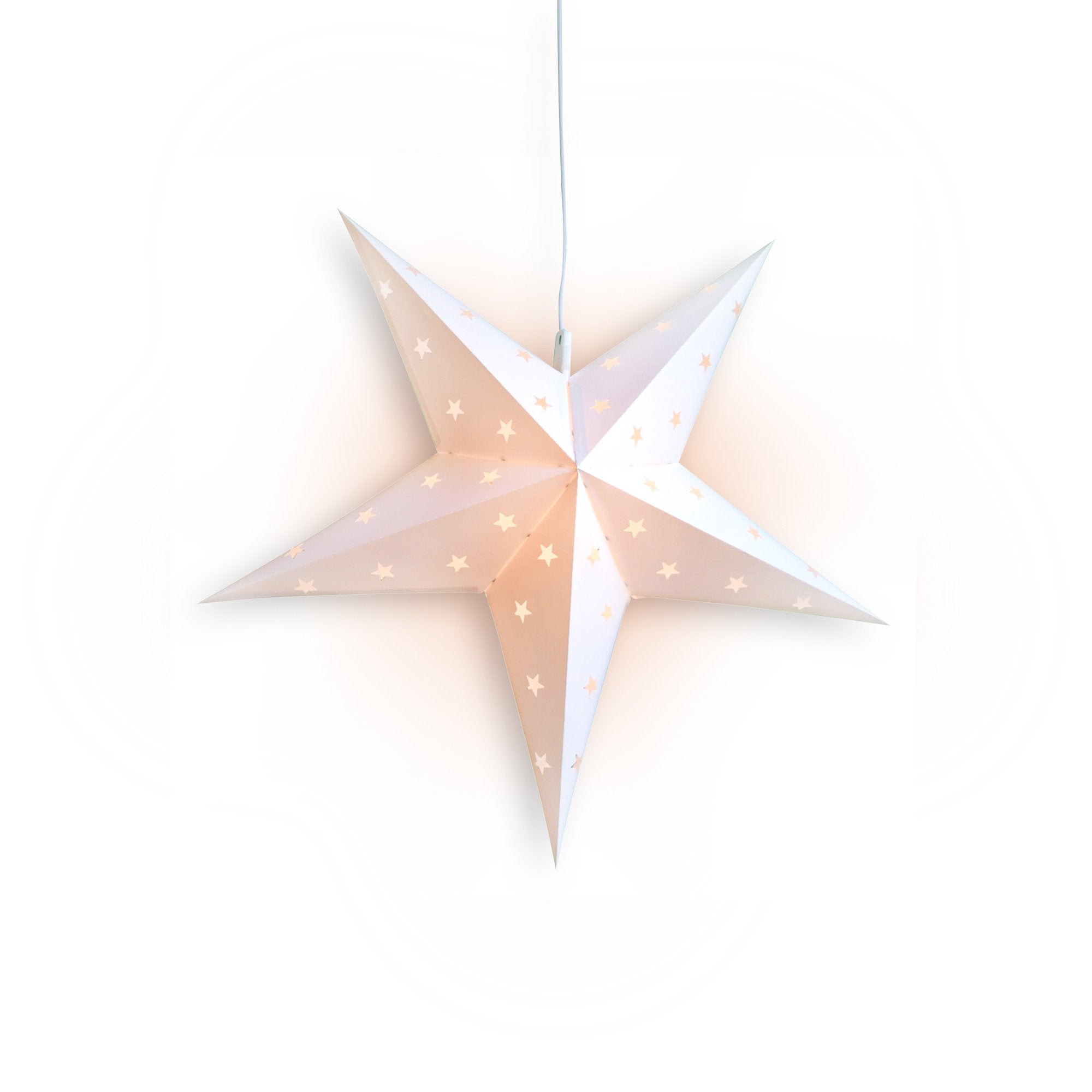 LANTERN + CORD + BULB | 15" White Weatherproof Star Lantern Lamp, Hanging Decoration