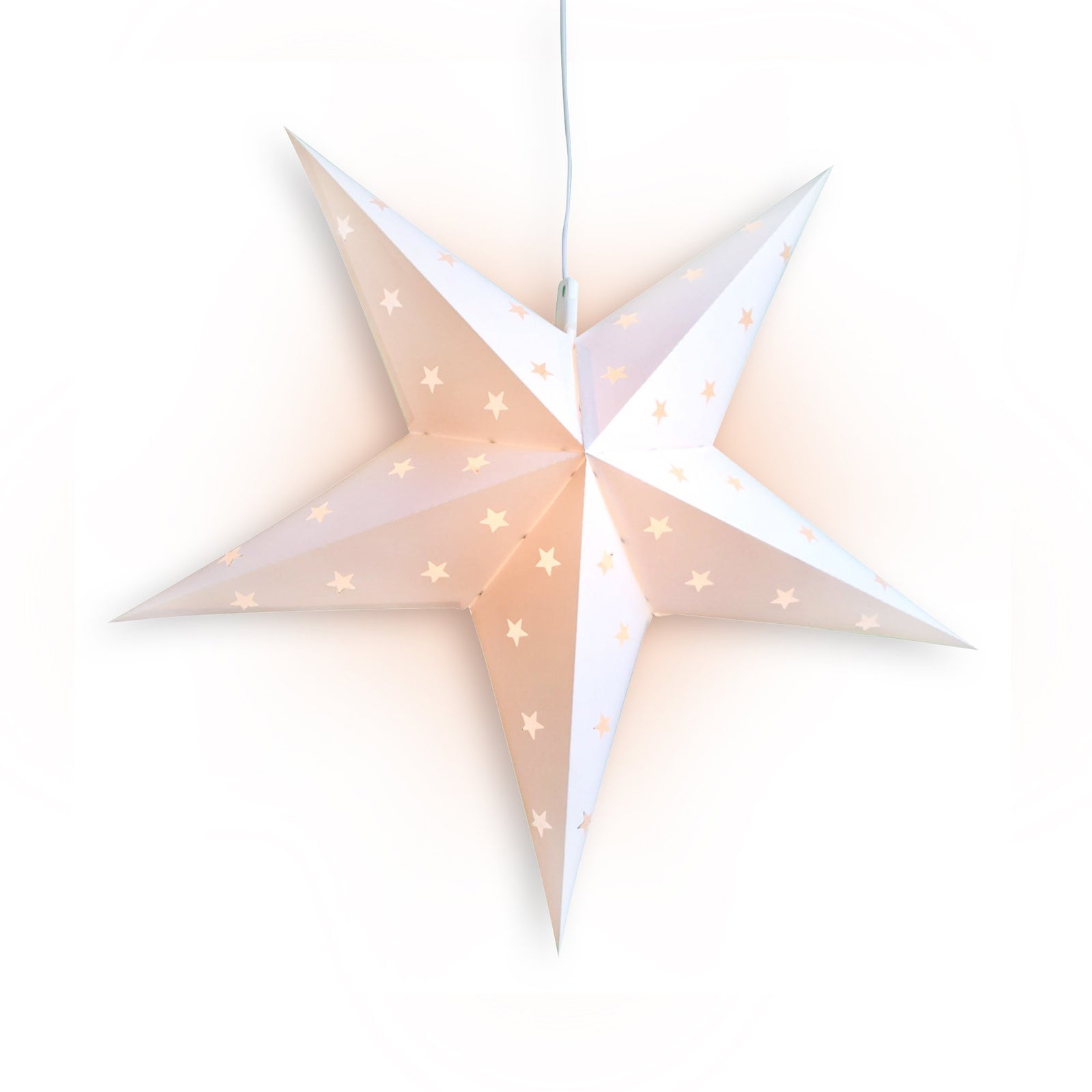 LANTERN + CORD + BULB | 19" White Weatherproof Star Lantern Lamp, Hanging Decoration