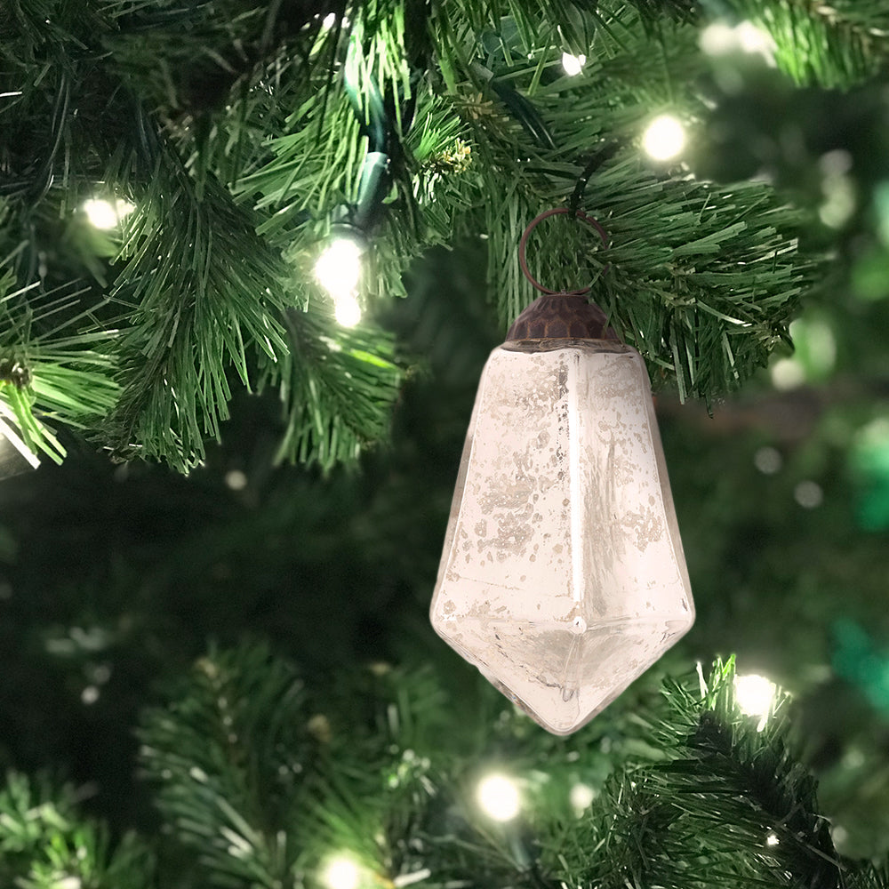 6 Pack | 2.25&quot; Silver Kayla Mercury Glass Teardrop Ornament Christmas Tree Decoration - PaperLanternStore.com - Paper Lanterns, Decor, Party Lights &amp; More