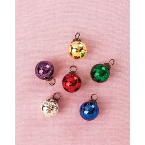 6 Pack | 1.5" Assorted Color Mini Mercury Glass Ball Ornaments Christmas Tree Decoration