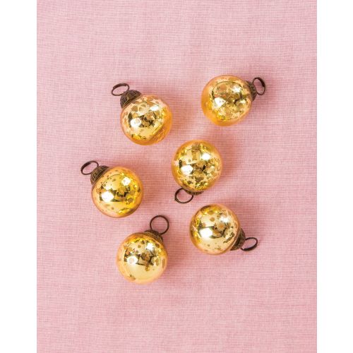 6 Pack | 1.5" Gold Ava Mini Mercury Handcrafted Glass Balls Ornaments Christmas Tree Decoration