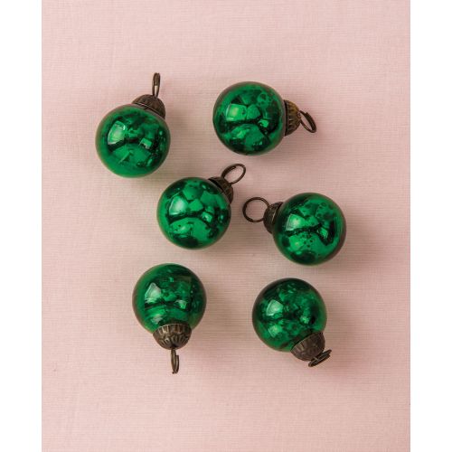 6 Pack | 1.5&quot; Green Ava Mini Mercury Handcrafted Glass Balls Ornaments Christmas Tree Decoration