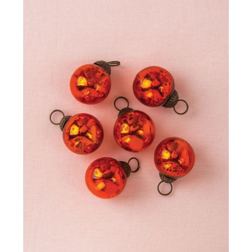 6 Pack | 1.5&quot; Orange Ava Mini Mercury Handcrafted Glass Balls Ornaments Christmas Tree Decoration
