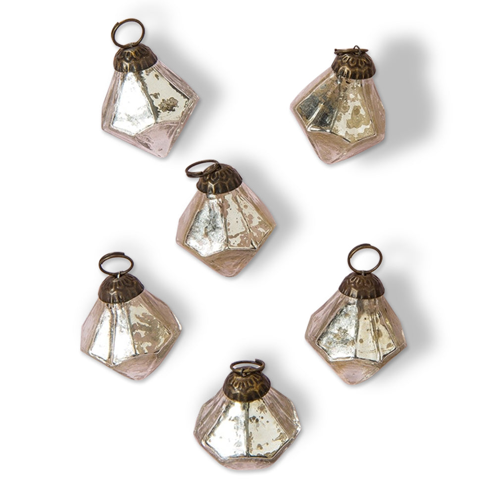 6 Pack | 1.5&quot; Silver Elizabeth Mercury Glass Diamond Ornament Christmas Tree Decoration - PaperLanternStore.com - Paper Lanterns, Decor, Party Lights &amp; More