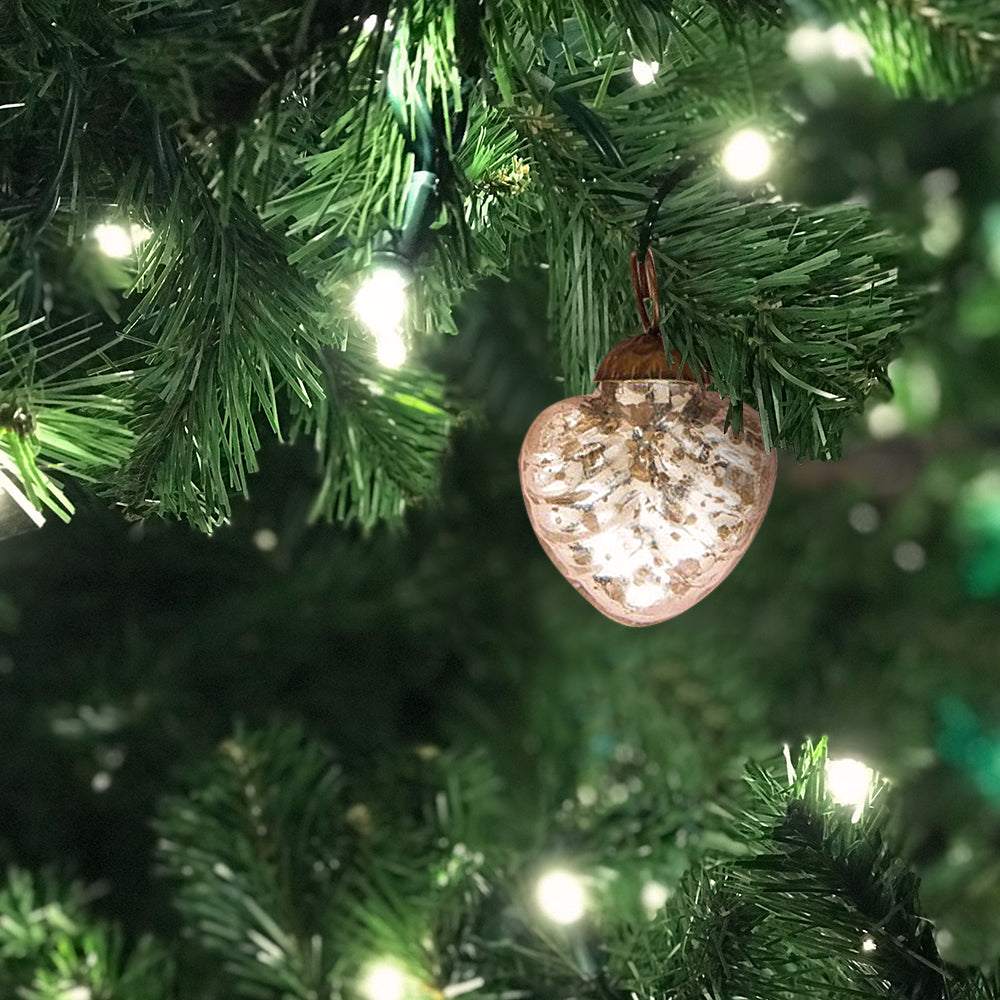 6-Pack 1.5 inch Silver Hetty Mercury Glass Designer Heart Ornaments Christmas Tree Decoration