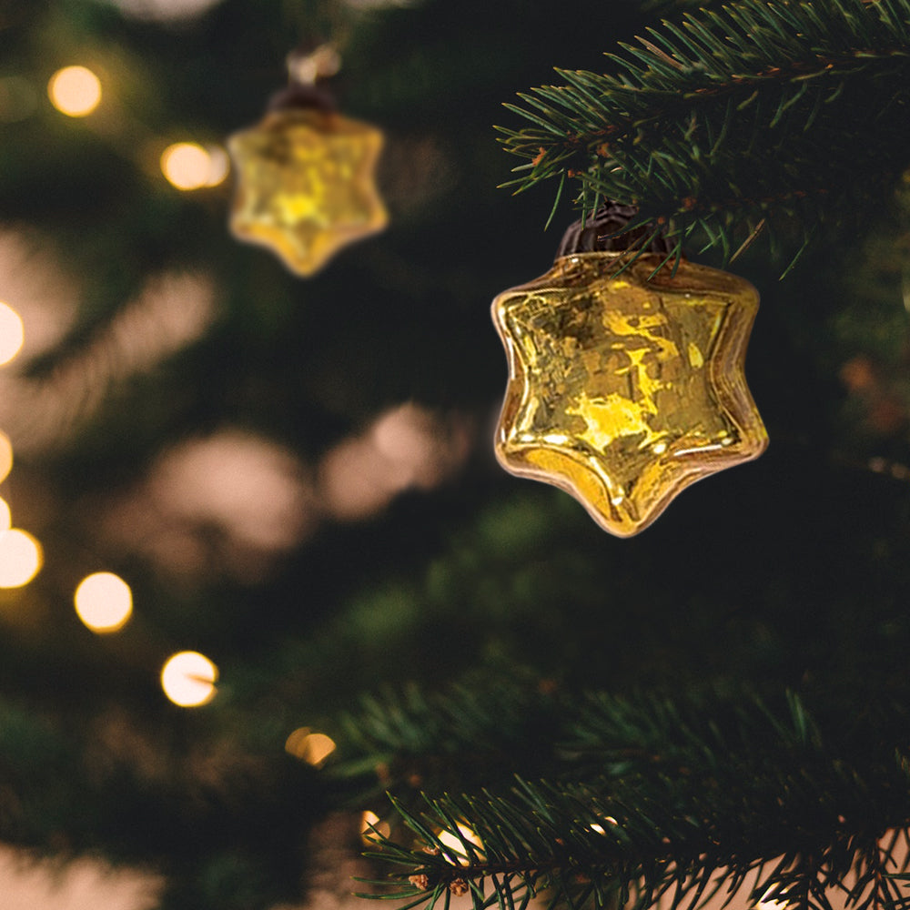 6 Pack | 1.5&quot; Gold Imogen Mercury Glass Star Ornaments Christmas Tree Decoration - PaperLanternStore.com - Paper Lanterns, Decor, Party Lights &amp; More