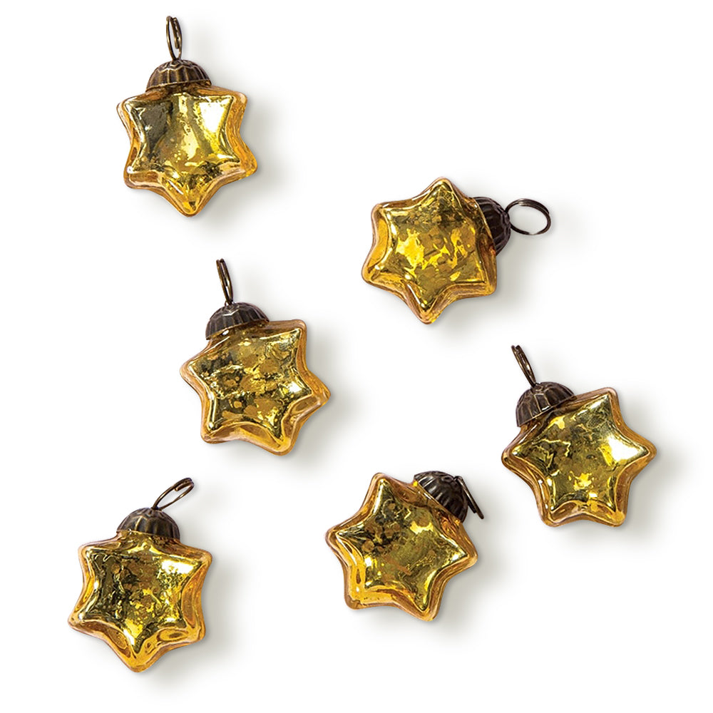 6 Pack | 1.5&quot; Gold Imogen Mercury Glass Star Ornaments Christmas Tree Decoration - PaperLanternStore.com - Paper Lanterns, Decor, Party Lights &amp; More