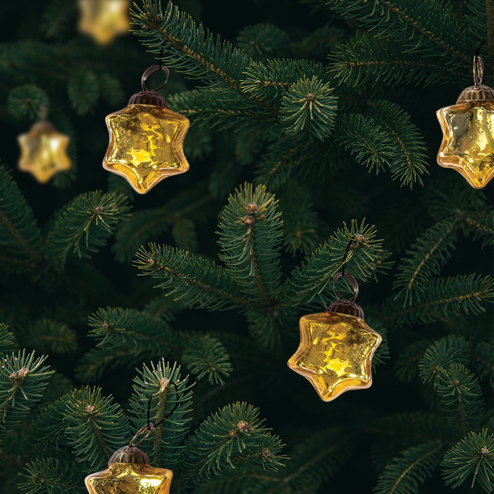 6 Pack | 1.5&quot; Gold Imogen Mercury Glass Star Ornaments Christmas Tree Decoration - PaperLanternStore.com - Paper Lanterns, Decor, Party Lights &amp; More