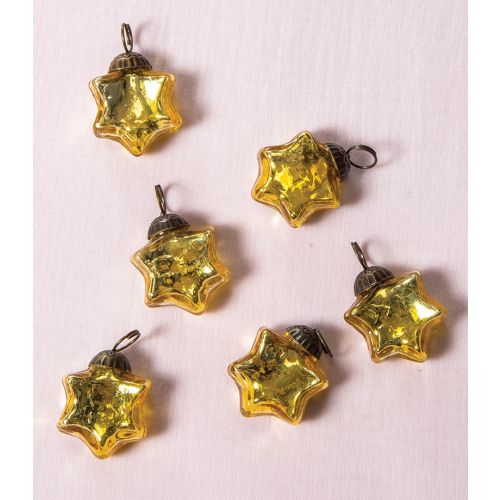 6 Pack | 1.5" Gold Imogen Mercury Glass Star Ornaments Christmas Tree Decoration