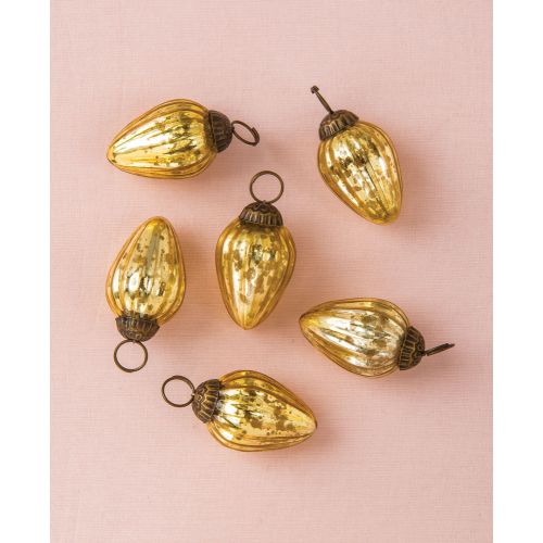 6 Pack | 1.75&quot; Gold Laura Mercury Glass Lined Pine Cone Ornaments Christmas Tree Decoration