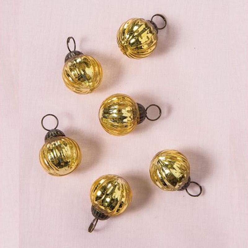 6 Pack | 1" Gold Mona Mercury Glass Lined Ball Ornaments Christmas Tree Decoration