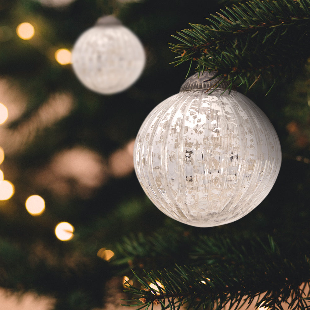 6 Pack | 3" Silver Large Mona Mercury Glass Lined Ball Ornaments Christmas Decoration