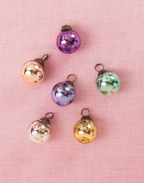 6 Pack | 1.5" Pastel Color Mercury Glass Ball Ornaments Christmas Tree Decoration