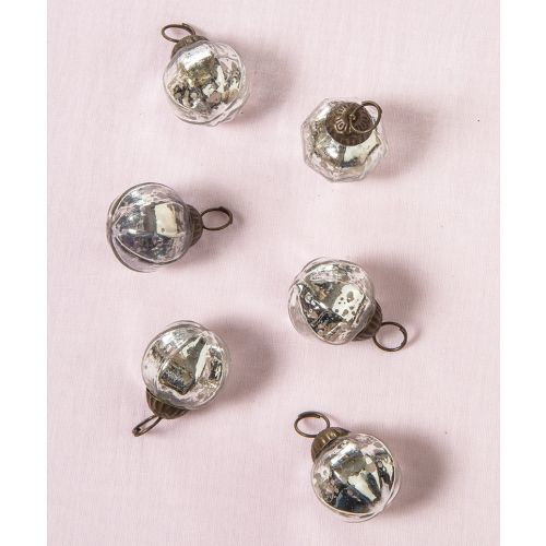 6 Pack | 2&quot; Silver Penina Mercury Glass Ball Ornaments Christmas Decoration