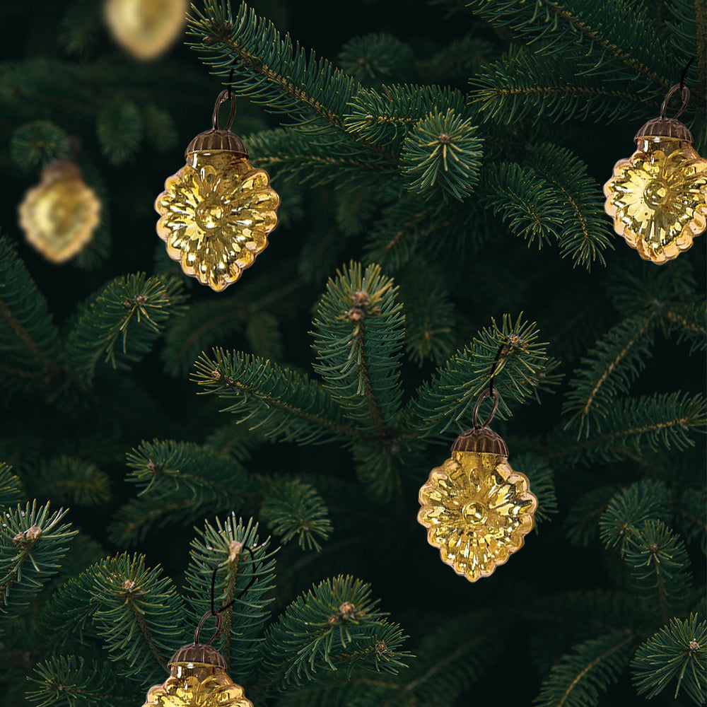 6 Pack | 1.5&quot; Gold Viola Mercury Glass Heart Ornaments Christmas Tree Decoration - PaperLanternStore.com - Paper Lanterns, Decor, Party Lights &amp; More