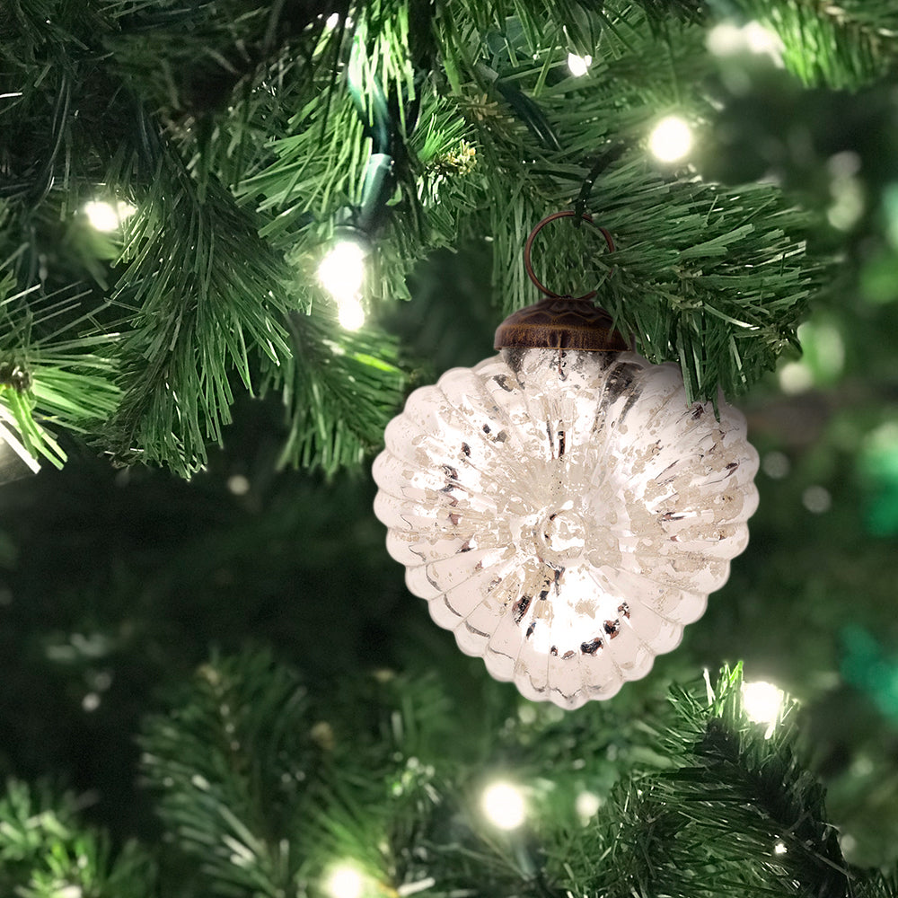 6 Pack | 2.25&quot; Silver Viola Mercury Glass Heart Ornament Christmas Tree Decoration - PaperLanternStore.com - Paper Lanterns, Decor, Party Lights &amp; More