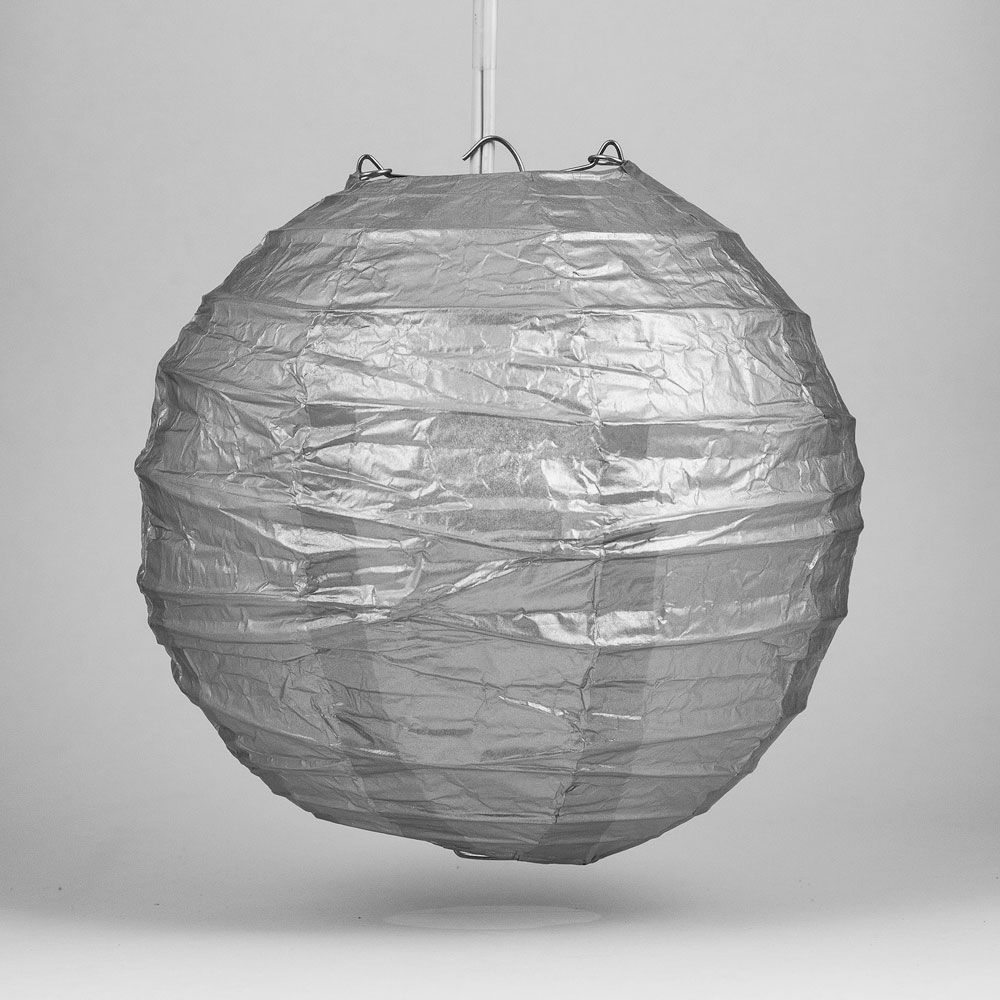 6" Silver Round Paper Lantern, Crisscross Ribbing, Chinese Hanging Wedding & Party Decoration - PaperLanternStore.com - Paper Lanterns, Decor, Party Lights & More