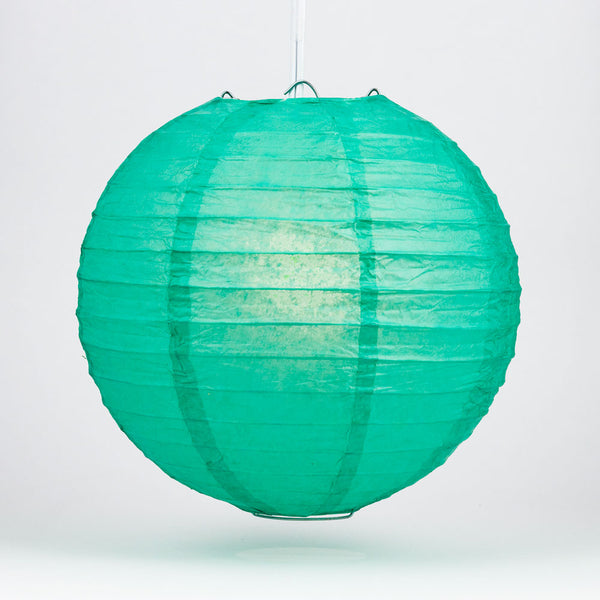 6 Inch Teal Green Round Paper Lantern, Even Ribbing, Hanging Decoration