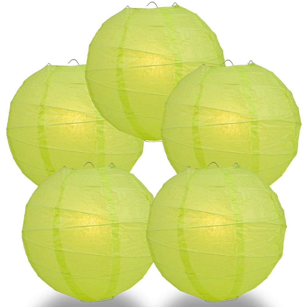 BULK PACK (5) 16&quot; Light Lime Green Round Paper Lantern, Crisscross Ribbing, Chinese Hanging Wedding &amp; Party Decoration - PaperLanternStore.com - Paper Lanterns, Decor, Party Lights &amp; More