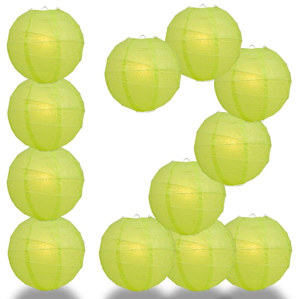 BULK PACK (12) 24" Light Lime Green Round Paper Lantern, Crisscross Ribbing, Chinese Hanging Wedding & Party Decoration - PaperLanternStore.com - Paper Lanterns, Decor, Party Lights & More