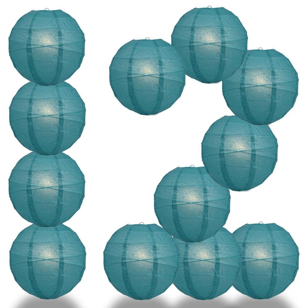 BULK PACK (12) 24" Tahiti Teal Round Paper Lantern, Crisscross Ribbing, Chinese Hanging Wedding & Party Decoration - PaperLanternStore.com - Paper Lanterns, Decor, Party Lights & More