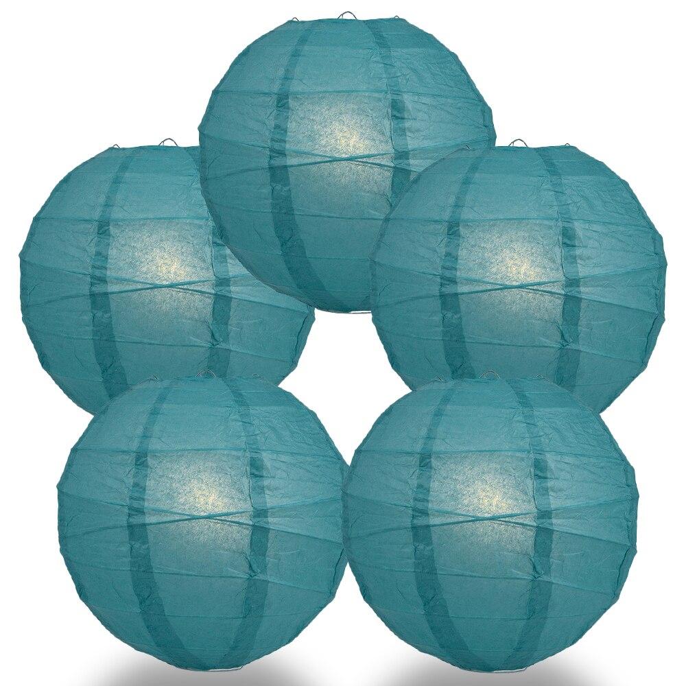 BULK PACK (5) 28&quot; Tahiti Teal Round Paper Lantern, Crisscross Ribbing, Chinese Hanging Wedding &amp; Party Decoration - PaperLanternStore.com - Paper Lanterns, Decor, Party Lights &amp; More