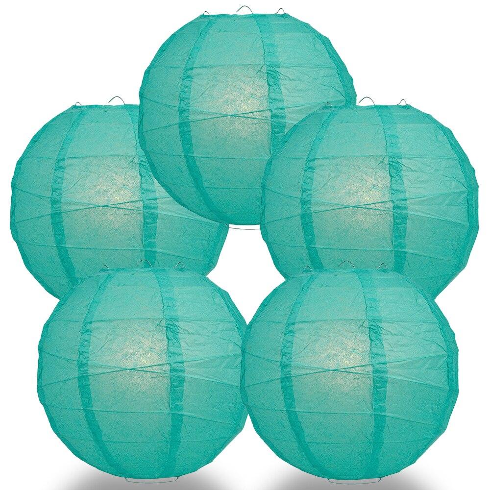 BULK PACK (5) 28&quot; Teal Green Round Paper Lantern, Crisscross Ribbing, Chinese Hanging Wedding &amp; Party Decoration - PaperLanternStore.com - Paper Lanterns, Decor, Party Lights &amp; More