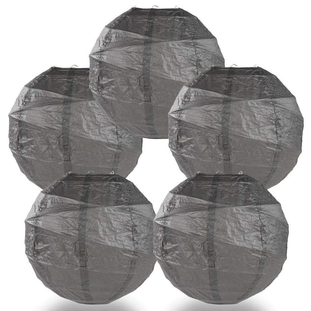 BULK PACK (5) 10" Driftwood Grey Round Paper Lantern, Crisscross Ribbing, Chinese Hanging Wedding & Party Decoration - PaperLanternStore.com - Paper Lanterns, Decor, Party Lights & More