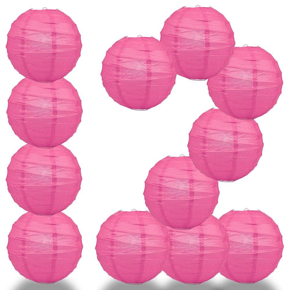 BULK PACK (12) 16&quot; Fuchsia / Hot Pink Round Paper Lantern, Crisscross Ribbing, Chinese Hanging Wedding &amp; Party Decoration - PaperLanternStore.com - Paper Lanterns, Decor, Party Lights &amp; More