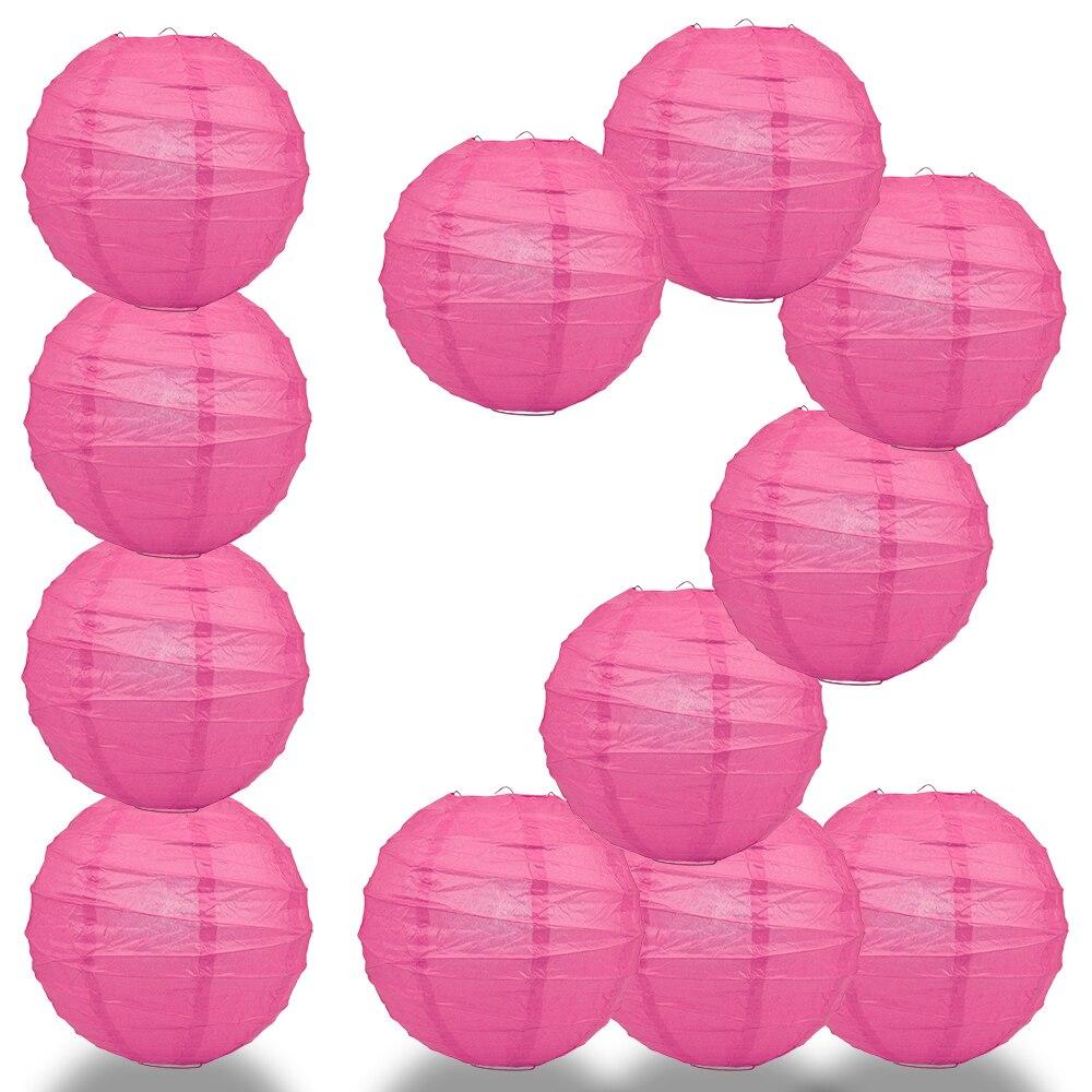 BULK PACK (12) 28&quot; Fuchsia / Hot Pink Round Paper Lantern, Crisscross Ribbing, Chinese Hanging Wedding &amp; Party Decoration - PaperLanternStore.com - Paper Lanterns, Decor, Party Lights &amp; More